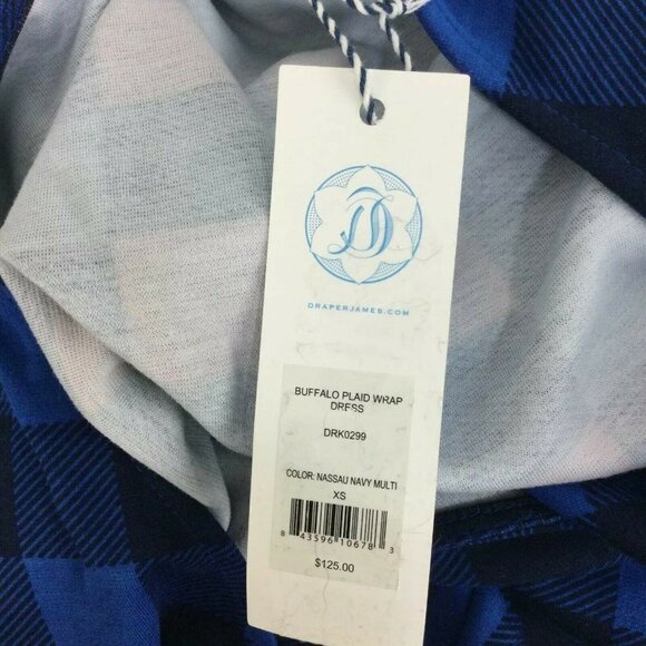 Draper James Buffalo Plaid Wrap Dress Womens Nassau Navy Size XS NWT - Picture 9 of 10